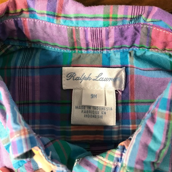 RALPH LAUREN Baby Colorful Button Down Shirt 9 M - Picture 3 of 4